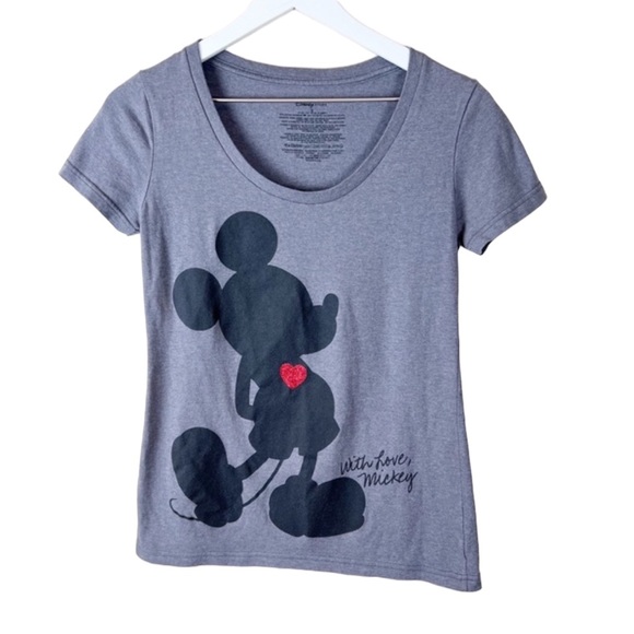 Disney Mickey Mouse with Love‎ Gray Short Sleeve Tee Sz S - Picture 1 of 4